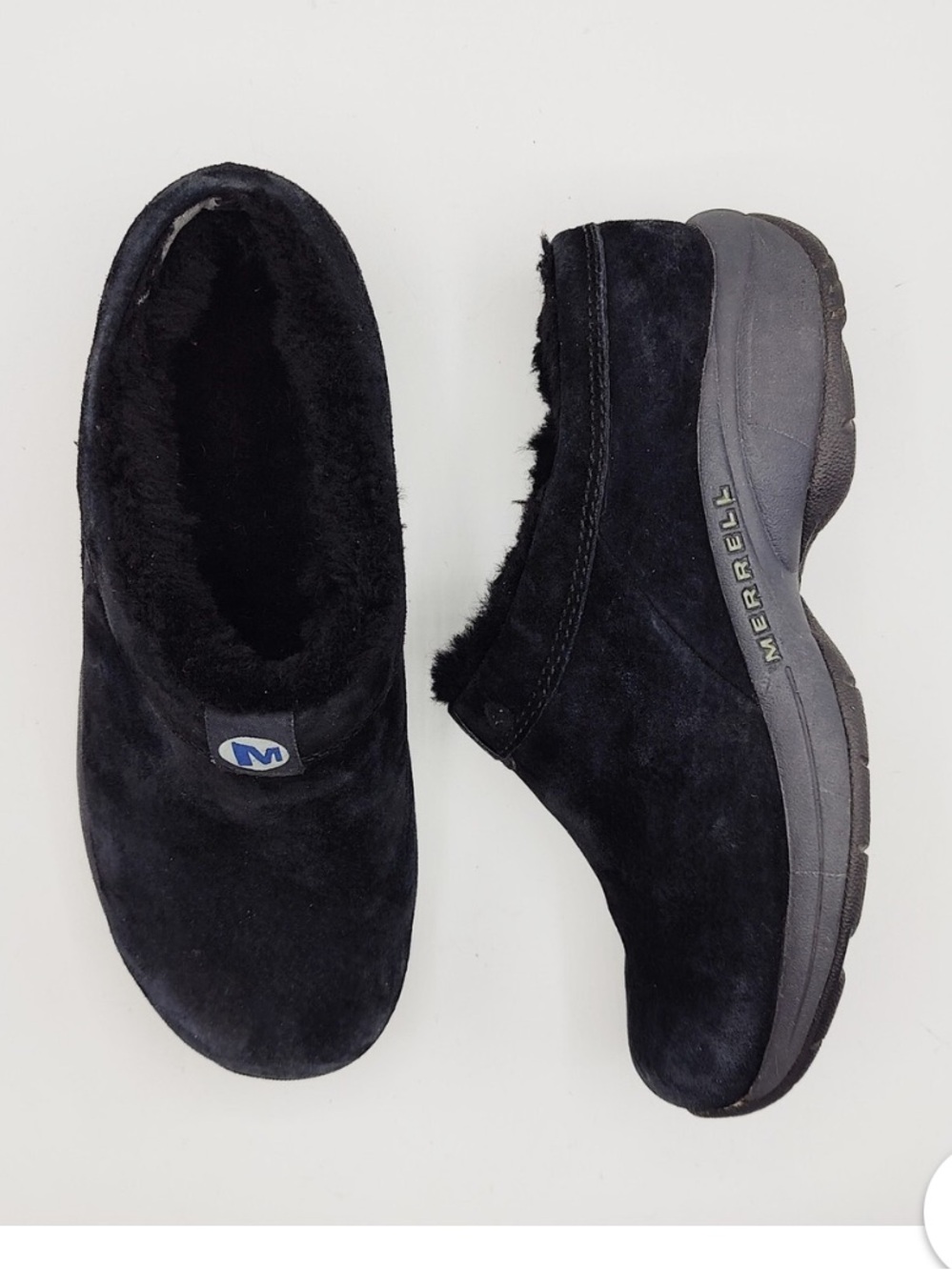 Merrell Primo Chill Black Suede Comfort Clogs -Slip On-Sheepskin Lined- Womans